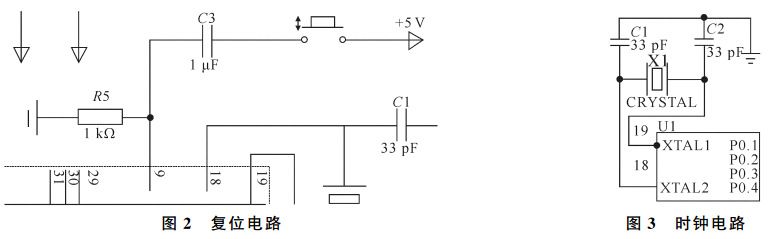 圖2 復(fù)位電路與時鐘電路